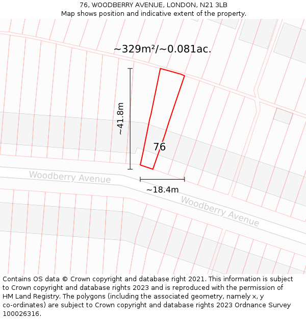 76, WOODBERRY AVENUE, LONDON, N21 3LB: Plot and title map