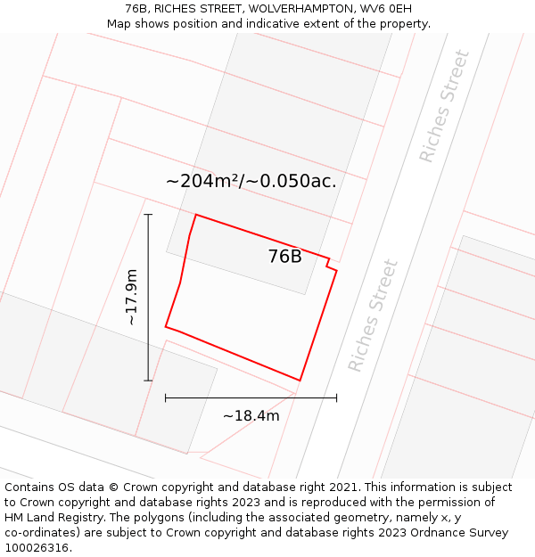 76B, RICHES STREET, WOLVERHAMPTON, WV6 0EH: Plot and title map