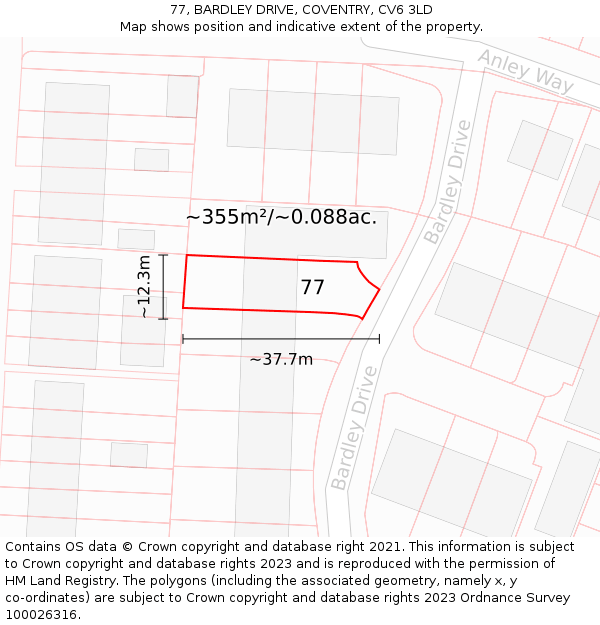 77, BARDLEY DRIVE, COVENTRY, CV6 3LD: Plot and title map