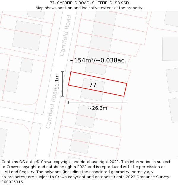 77, CARRFIELD ROAD, SHEFFIELD, S8 9SD: Plot and title map