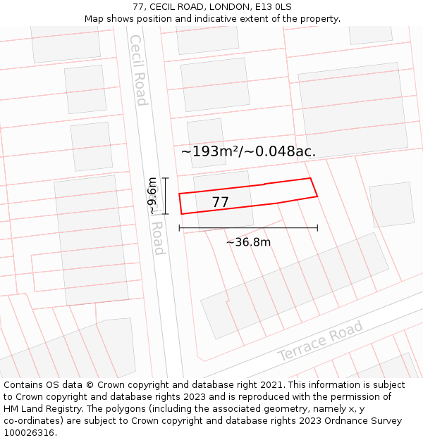 77, CECIL ROAD, LONDON, E13 0LS: Plot and title map