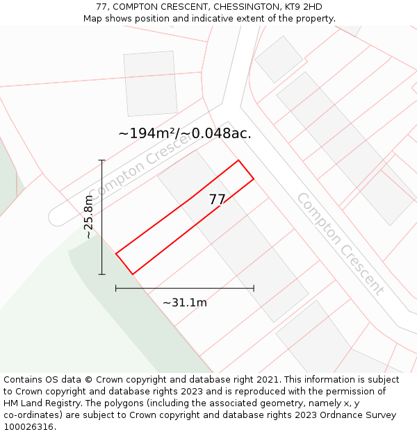 77, COMPTON CRESCENT, CHESSINGTON, KT9 2HD: Plot and title map