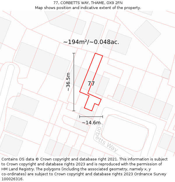 77, CORBETTS WAY, THAME, OX9 2FN: Plot and title map