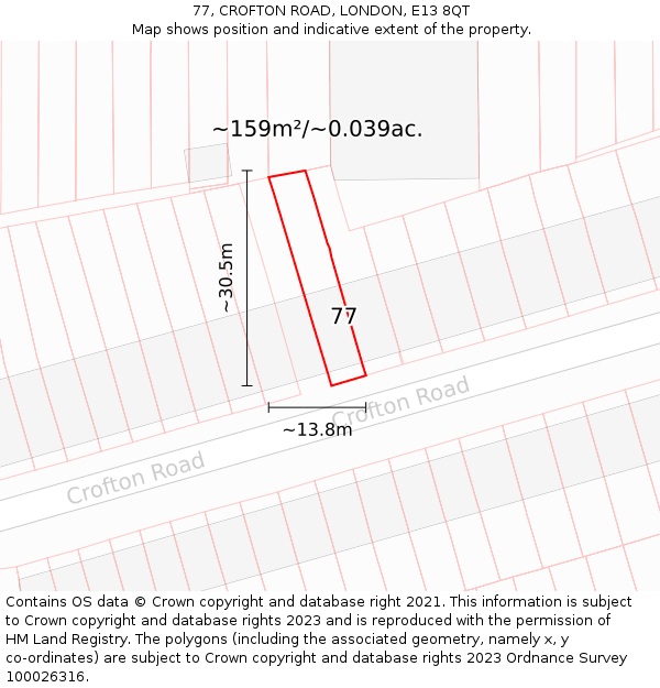 77, CROFTON ROAD, LONDON, E13 8QT: Plot and title map
