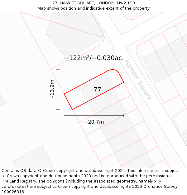 77, HAMLET SQUARE, LONDON, NW2 1SR: Plot and title map