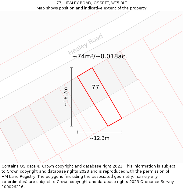 77, HEALEY ROAD, OSSETT, WF5 8LT: Plot and title map