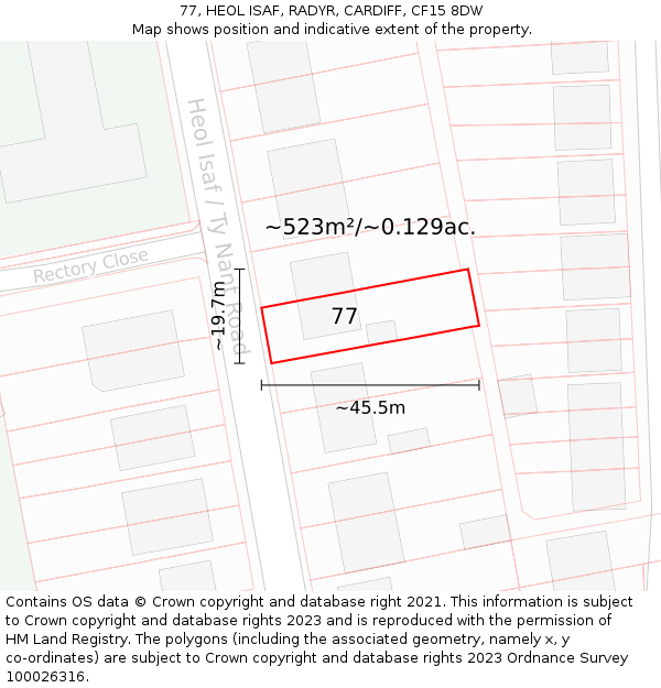 77, HEOL ISAF, RADYR, CARDIFF, CF15 8DW: Plot and title map