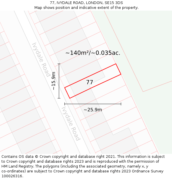 77, IVYDALE ROAD, LONDON, SE15 3DS: Plot and title map