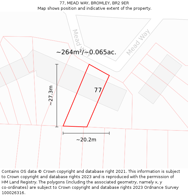 77, MEAD WAY, BROMLEY, BR2 9ER: Plot and title map