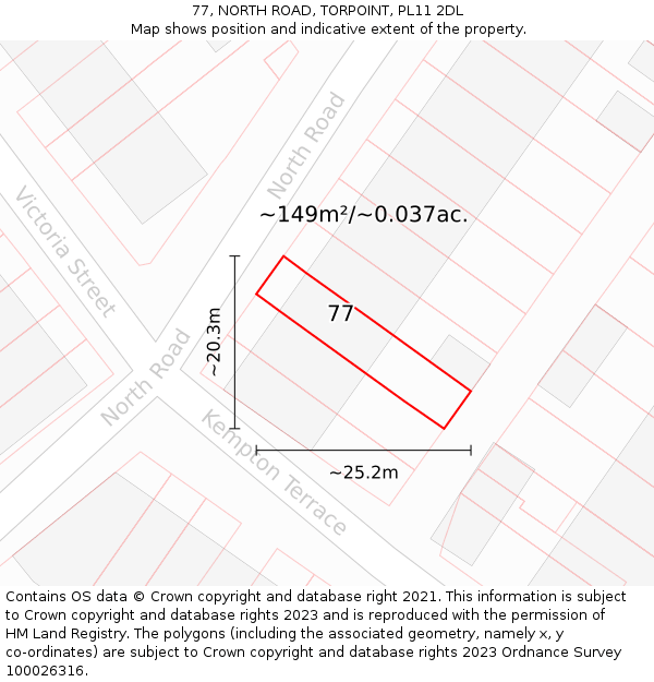 77, NORTH ROAD, TORPOINT, PL11 2DL: Plot and title map
