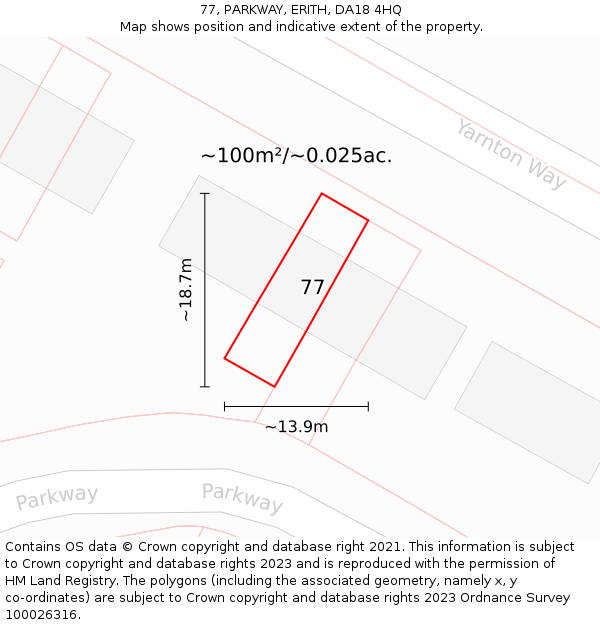 77, PARKWAY, ERITH, DA18 4HQ: Plot and title map