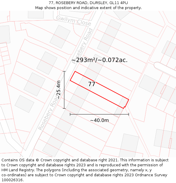 77, ROSEBERY ROAD, DURSLEY, GL11 4PU: Plot and title map