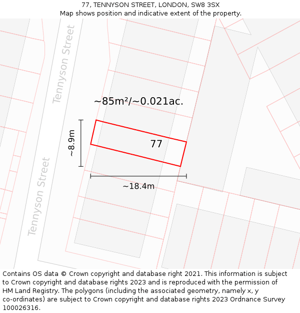 77, TENNYSON STREET, LONDON, SW8 3SX: Plot and title map