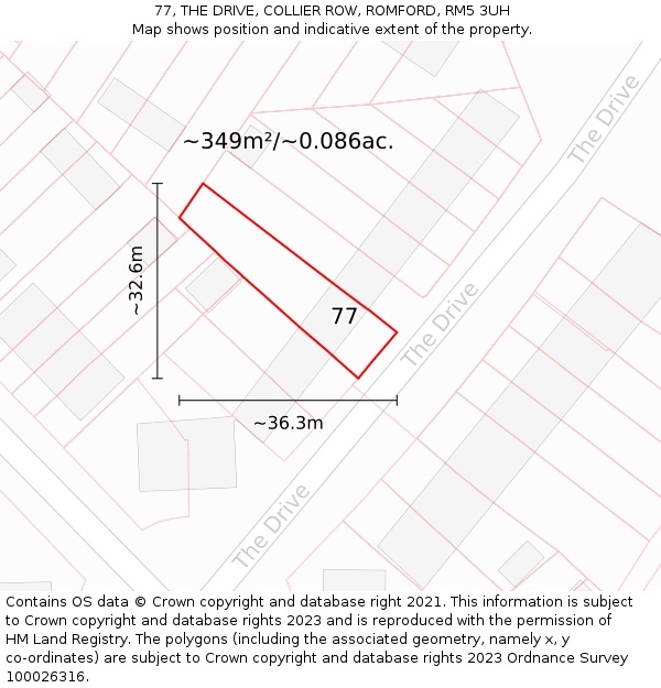 77, THE DRIVE, COLLIER ROW, ROMFORD, RM5 3UH: Plot and title map
