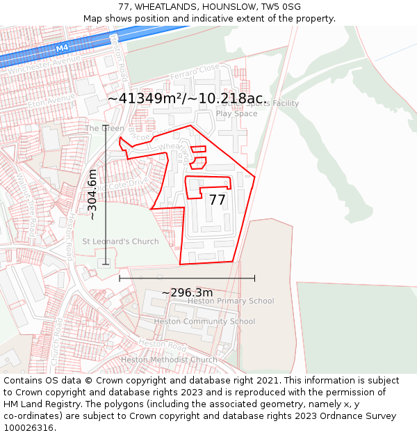 77, WHEATLANDS, HOUNSLOW, TW5 0SG: Plot and title map