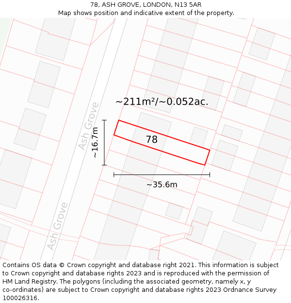 78, ASH GROVE, LONDON, N13 5AR: Plot and title map