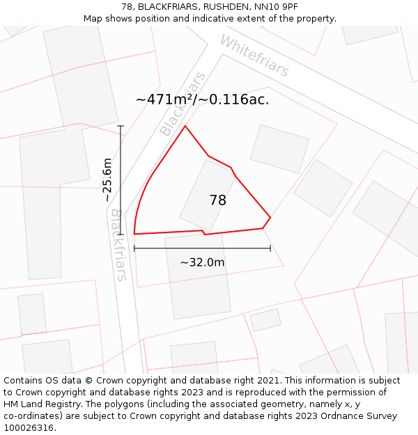 78, BLACKFRIARS, RUSHDEN, NN10 9PF: Plot and title map