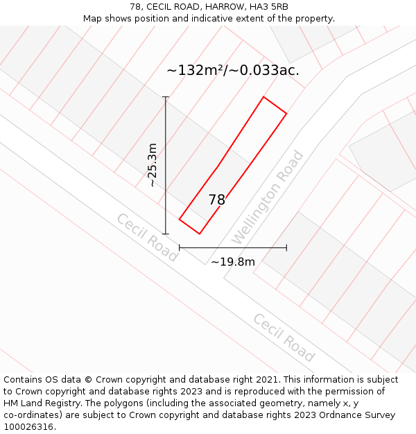 78, CECIL ROAD, HARROW, HA3 5RB: Plot and title map