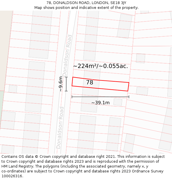 78, DONALDSON ROAD, LONDON, SE18 3JY: Plot and title map