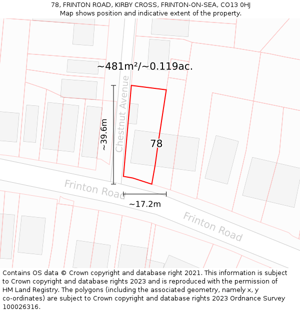 78, FRINTON ROAD, KIRBY CROSS, FRINTON-ON-SEA, CO13 0HJ: Plot and title map