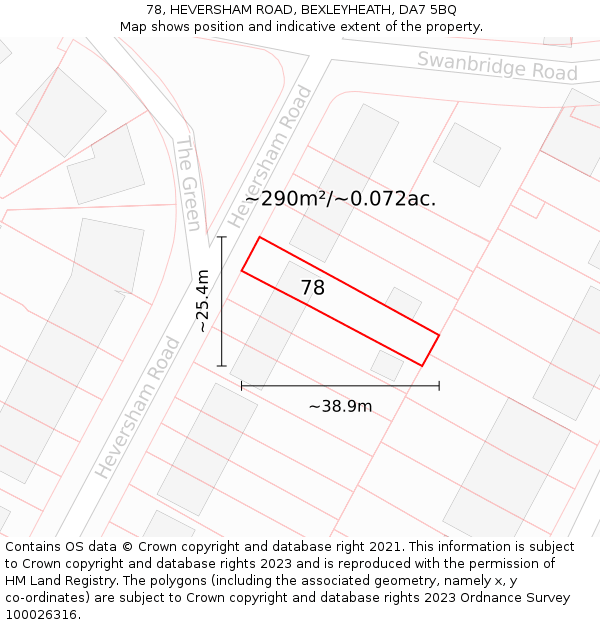 78, HEVERSHAM ROAD, BEXLEYHEATH, DA7 5BQ: Plot and title map