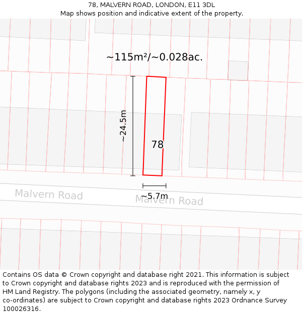 78, MALVERN ROAD, LONDON, E11 3DL: Plot and title map