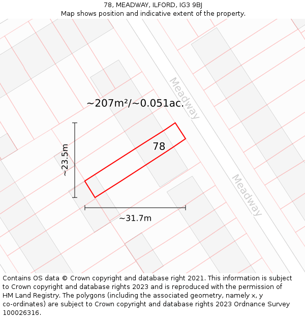 78, MEADWAY, ILFORD, IG3 9BJ: Plot and title map