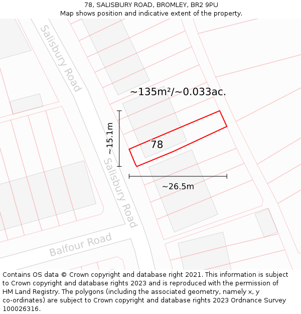78, SALISBURY ROAD, BROMLEY, BR2 9PU: Plot and title map