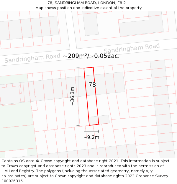 78, SANDRINGHAM ROAD, LONDON, E8 2LL: Plot and title map