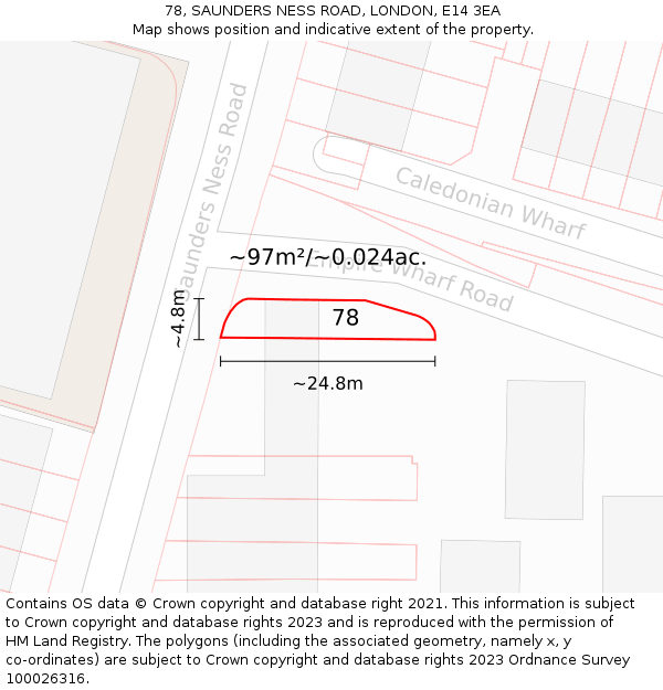 78, SAUNDERS NESS ROAD, LONDON, E14 3EA: Plot and title map
