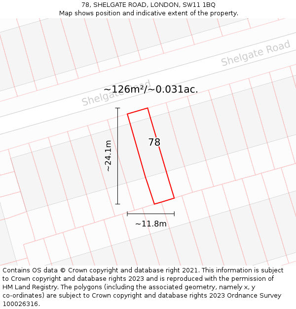 78, SHELGATE ROAD, LONDON, SW11 1BQ: Plot and title map