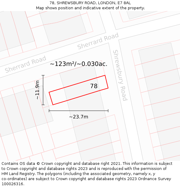 78, SHREWSBURY ROAD, LONDON, E7 8AL: Plot and title map