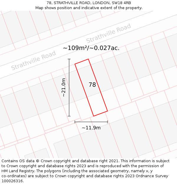 78, STRATHVILLE ROAD, LONDON, SW18 4RB: Plot and title map