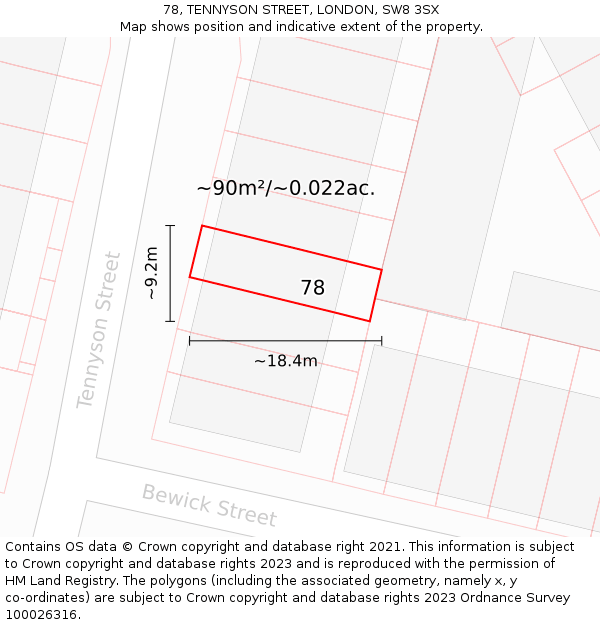 78, TENNYSON STREET, LONDON, SW8 3SX: Plot and title map