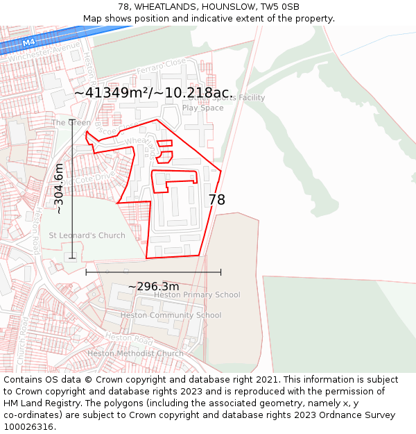 78, WHEATLANDS, HOUNSLOW, TW5 0SB: Plot and title map