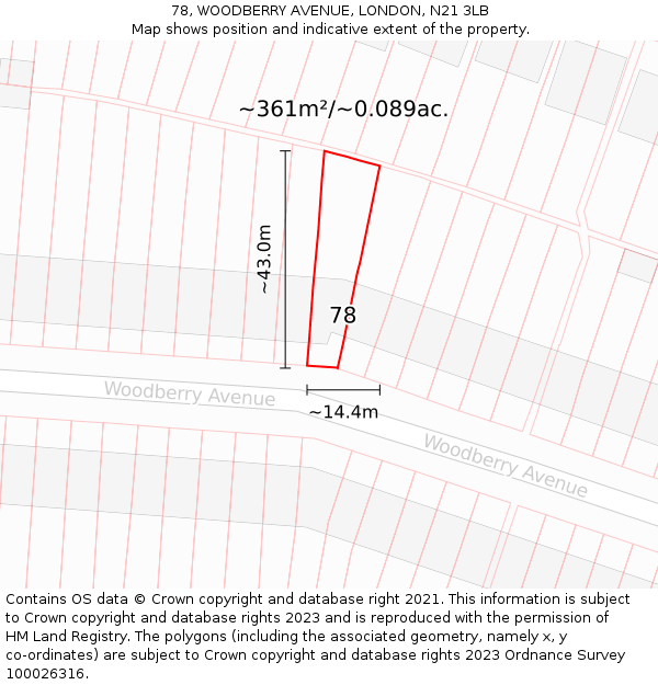 78, WOODBERRY AVENUE, LONDON, N21 3LB: Plot and title map