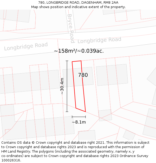 780, LONGBRIDGE ROAD, DAGENHAM, RM8 2AA: Plot and title map