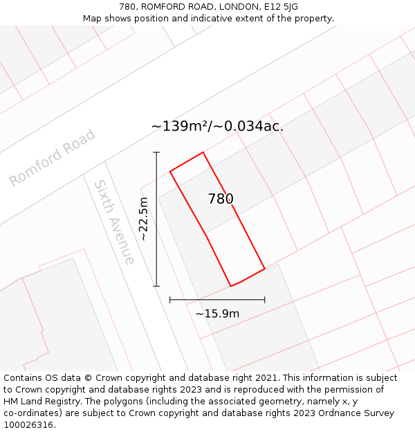 780, ROMFORD ROAD, LONDON, E12 5JG: Plot and title map