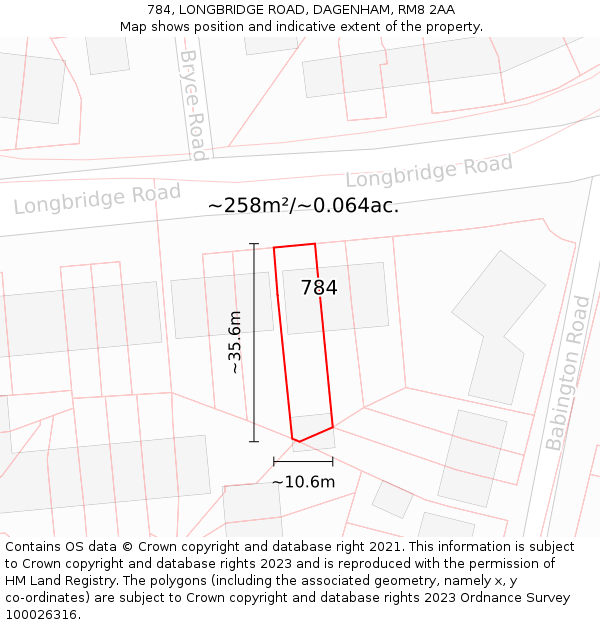 784, LONGBRIDGE ROAD, DAGENHAM, RM8 2AA: Plot and title map