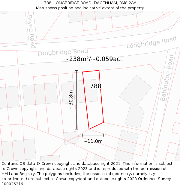 788, LONGBRIDGE ROAD, DAGENHAM, RM8 2AA: Plot and title map