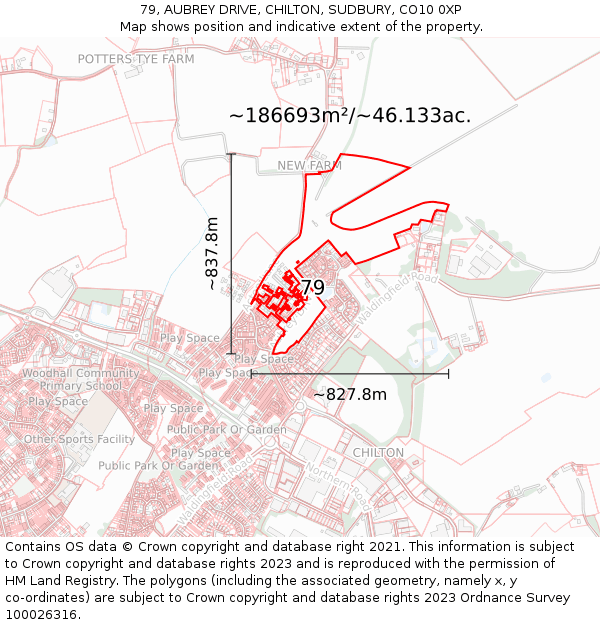 79, AUBREY DRIVE, CHILTON, SUDBURY, CO10 0XP: Plot and title map
