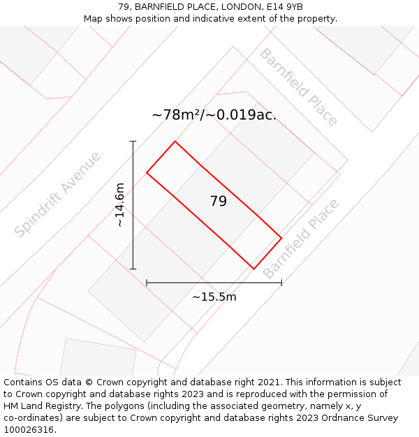 79, BARNFIELD PLACE, LONDON, E14 9YB: Plot and title map