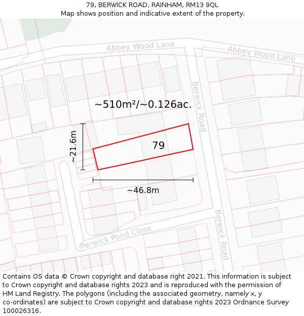 79, BERWICK ROAD, RAINHAM, RM13 9QL: Plot and title map