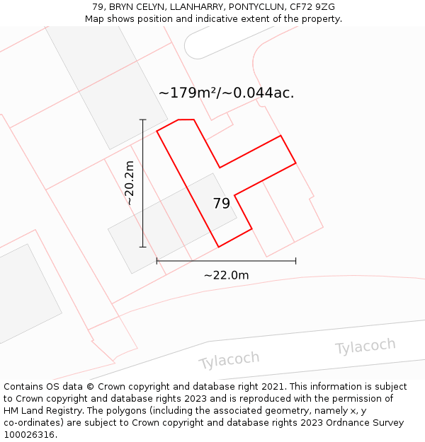 79, BRYN CELYN, LLANHARRY, PONTYCLUN, CF72 9ZG: Plot and title map