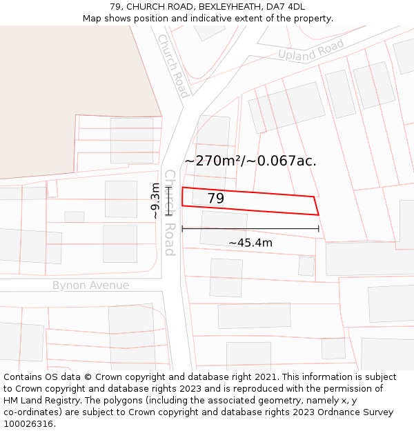 79, CHURCH ROAD, BEXLEYHEATH, DA7 4DL: Plot and title map