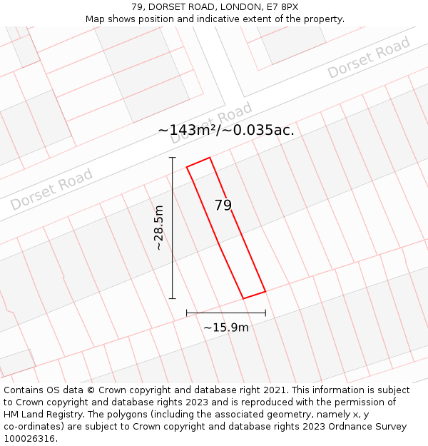 79, DORSET ROAD, LONDON, E7 8PX: Plot and title map