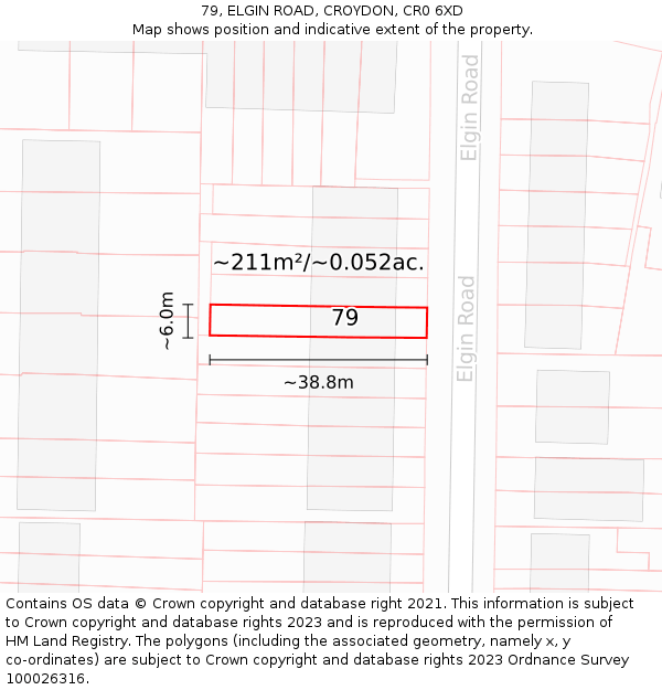 79, ELGIN ROAD, CROYDON, CR0 6XD: Plot and title map