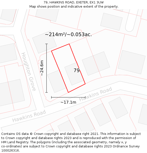 79, HAWKINS ROAD, EXETER, EX1 3UW: Plot and title map