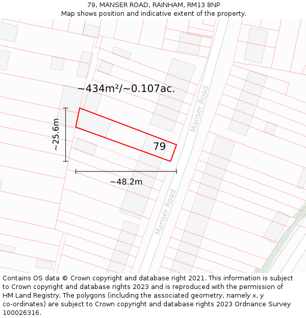 79, MANSER ROAD, RAINHAM, RM13 8NP: Plot and title map