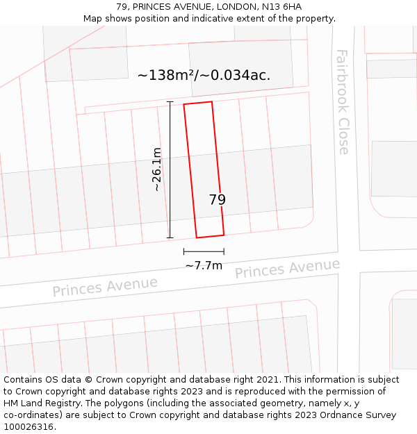 79, PRINCES AVENUE, LONDON, N13 6HA: Plot and title map